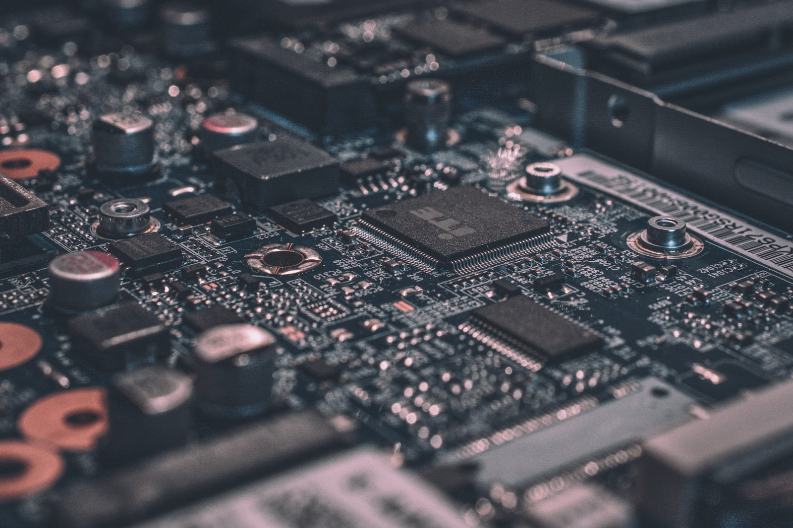 Placa de circuito eletrônico em detalhe macro